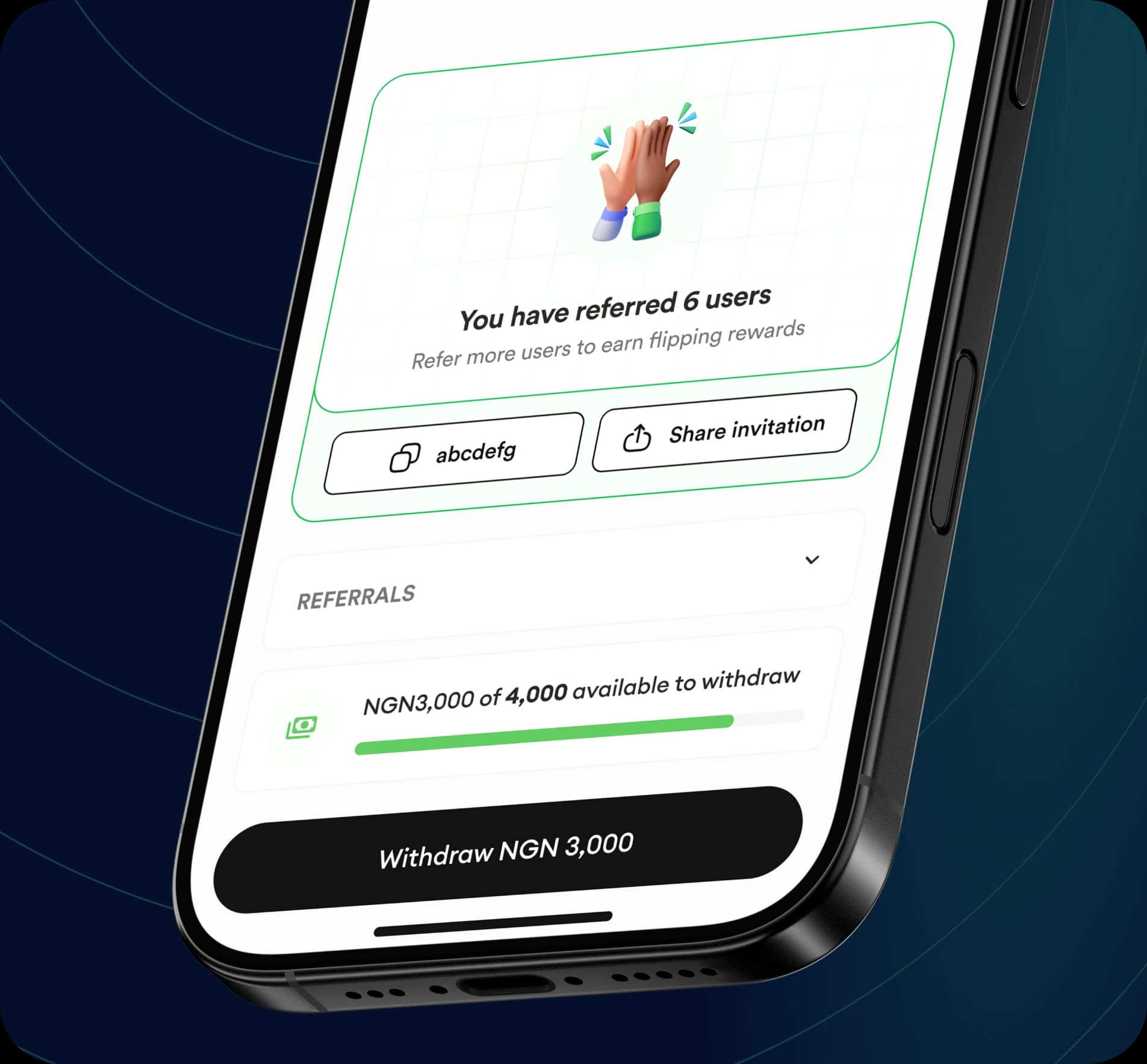 FlipEx Mobile App Referral Earning Page